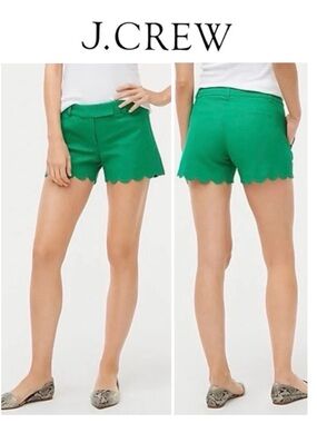 NWT J Crew Scalloped Hem Shorts Green 12